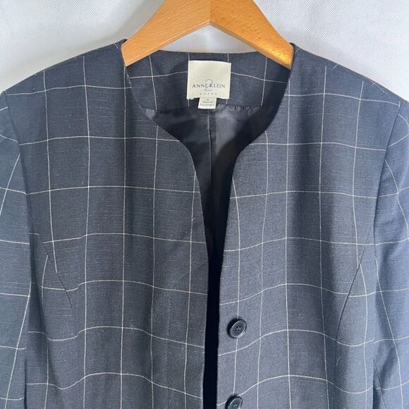 Anne‎ Klein Suits Black Lightly Checkered Lined Blazer Single Breasted Size 6 - Picture 3 of 9